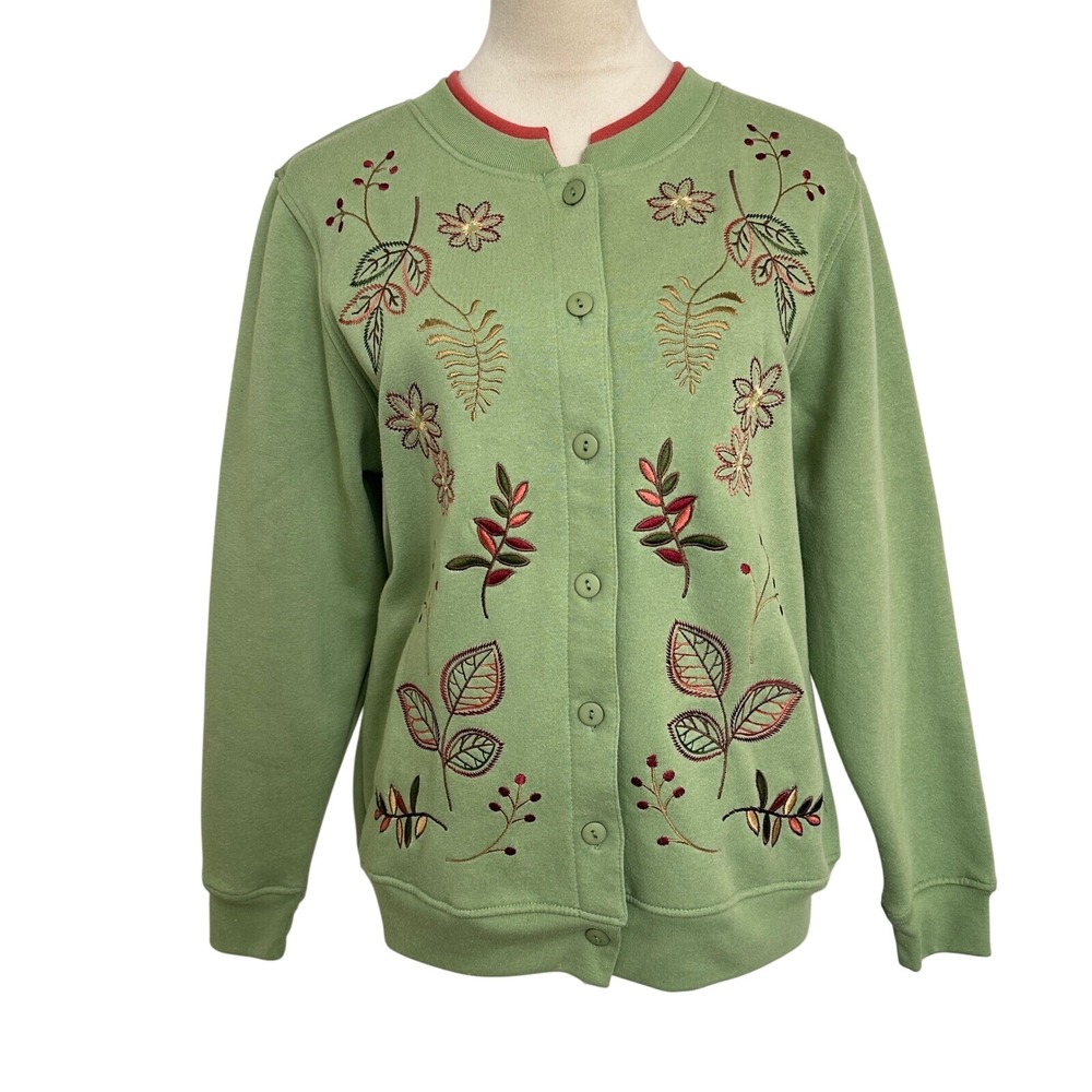 Shenanigans Embroidered Cardigan Cottagecore‎ Button Up Green Floral Women Small